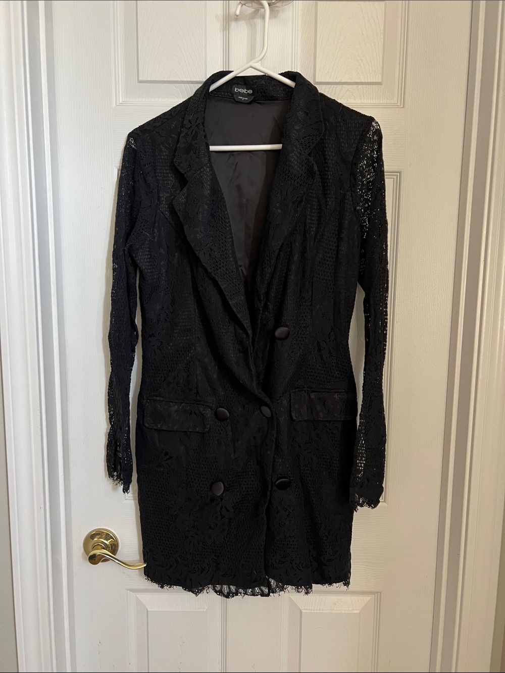 bebe Black Lace Longline Double-Breasted Blazer Jacket